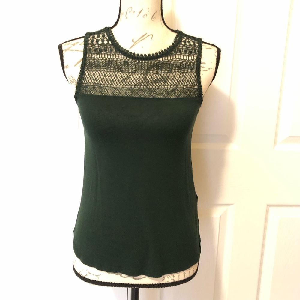 Dark Green Lace Trim Top
